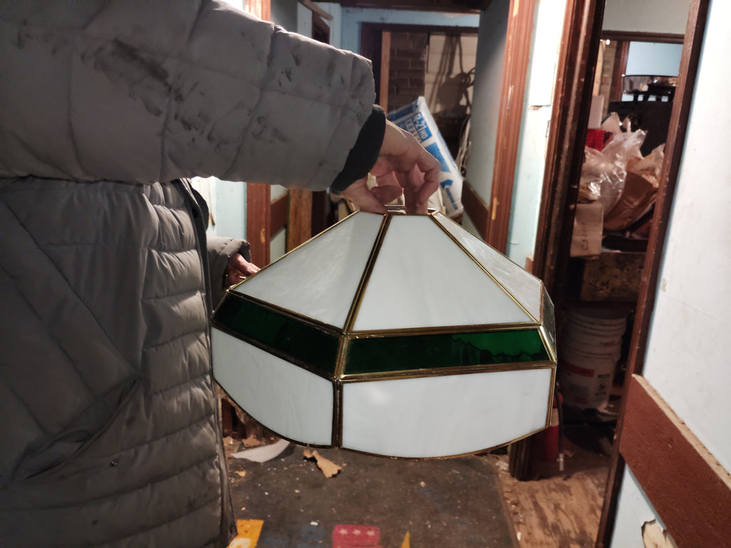 Vintage slag glass drop light fixture
