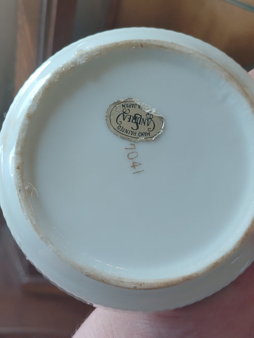 antique porcelain coasters in carry cage